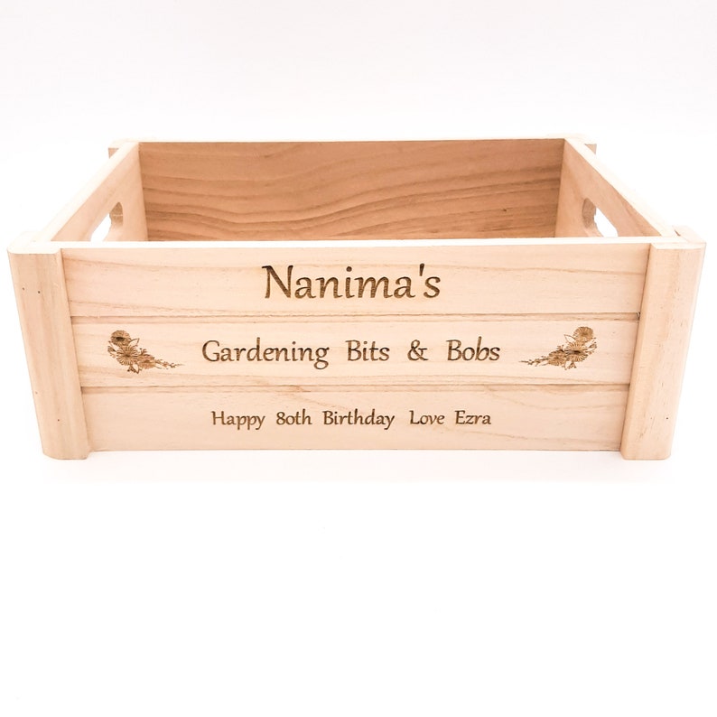 Personalised gardening crate, box. Gift for garden lovers. For garden, allotment, greenhouse to store seeds & tools. Grandma, grandad, mum image 7