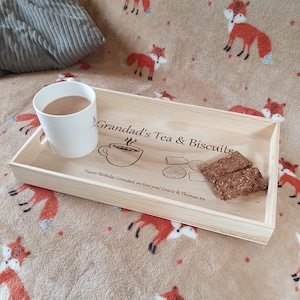 Personalised Tea, Coffee & Biscuits Tray, engraved with a message. 5 sizes, lap tray. Ideal gift from children to parents and grandparents