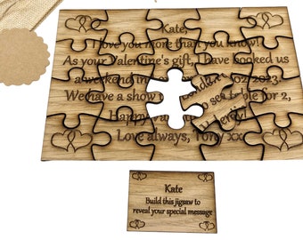 Personalised Valentine's  gift reveal jigsaw puzzle. Announce date night, theatre tickets & more or send a special romantic message