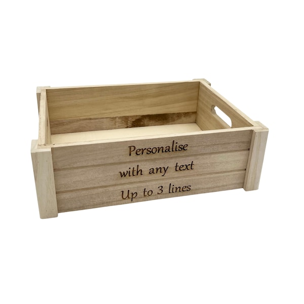 Personalised wooden hamper crate, engraved with any wording. Create your own gift hamper for Birthday, Mother's day, Father's day