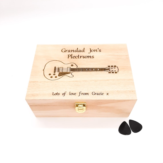 Personalised Plectrum Guitar Picks Box With Engraved Message. 4