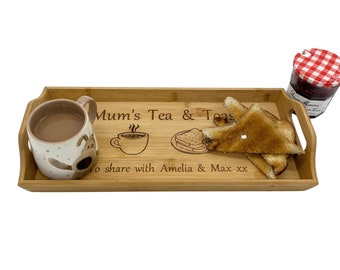 Personalised Tea, Coffee & Toast lap tray, engraved with a message. Gift for grandparents, parents, breakfast tray