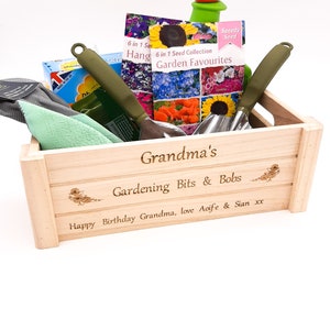 Personalised gardening crate, box. Gift for garden lovers. For garden, allotment, greenhouse to store seeds & tools. Grandma, grandad, mum image 1