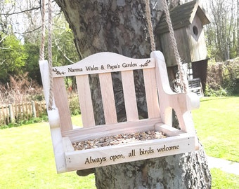 Personalised Bird Feeder Swing. Engraved with any name, family member. Ideal garden, bird lovers gift.