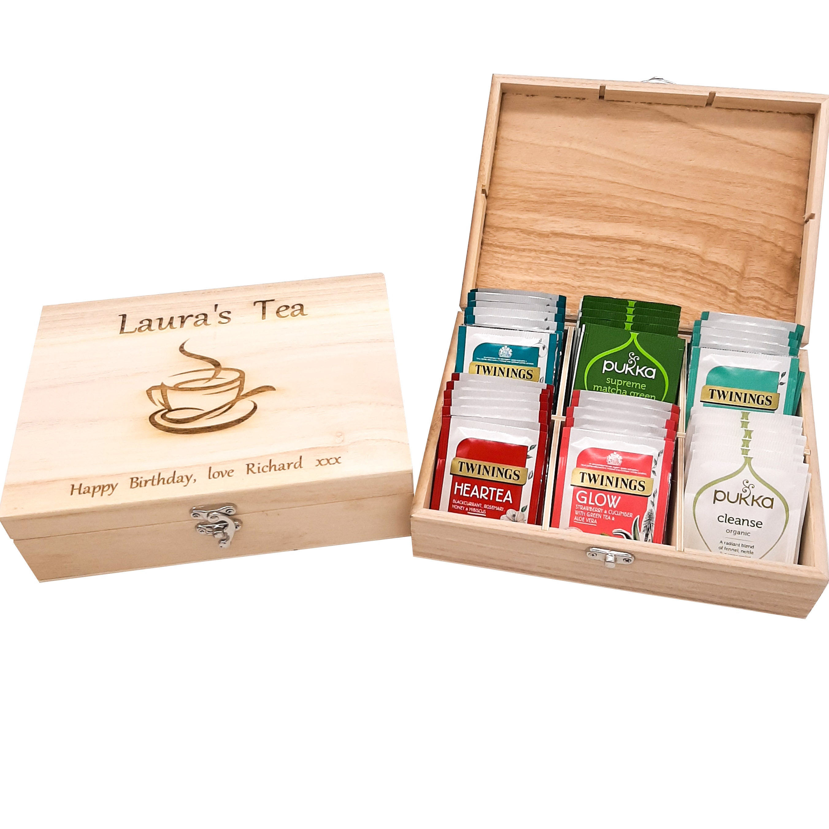 Personalised Tea storage box and engraved message. 6 Etsy