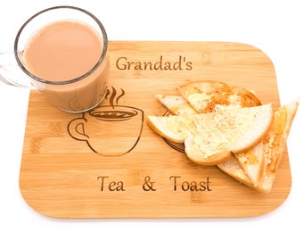 Personalised Tea, Coffee &  toast treat board, tray. Gift mum, dad, grandparents, wife, husband . Christmas, Birthday. Breakfast in bed