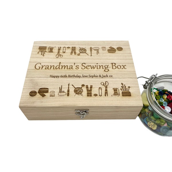 Personalised Sewing Box, engraved with a message. Gift for grandma, sewing lovers. Christmas, birthday