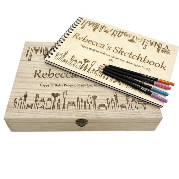 Personalised Artist Gift Set, Large Art Box & Sketchbook, Engraved With a  Message. Art Gift Idea. 