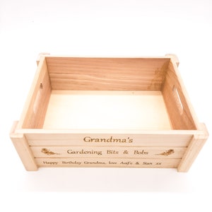 Personalised gardening crate, box. Gift for garden lovers. For garden, allotment, greenhouse to store seeds & tools. Grandma, grandad, mum image 9