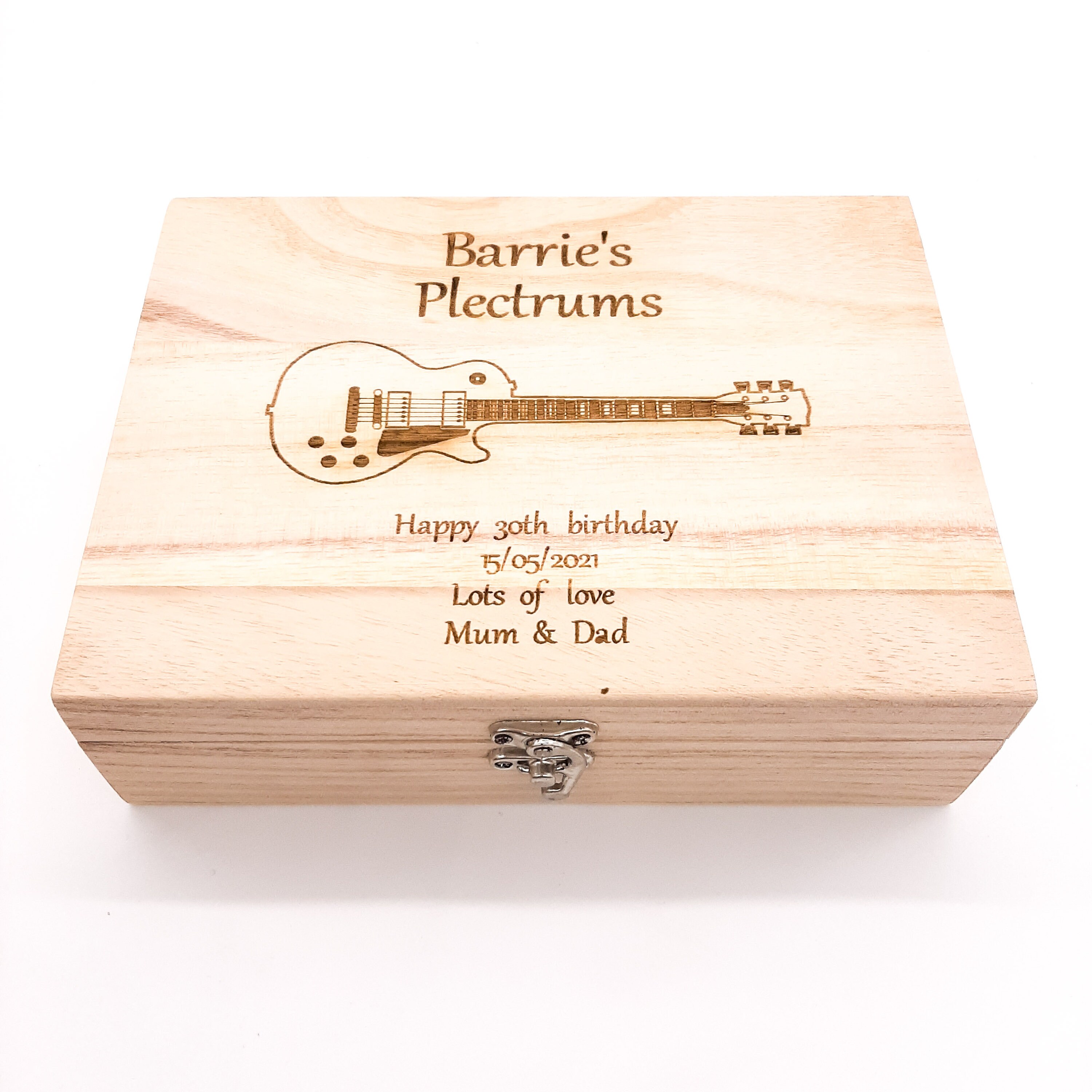 Guitarist or guitar lovers gift, personalised plectrum box engraved with a personalised message