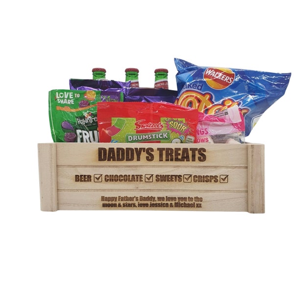 Personalised Father's Day Hamper Crate with engraved message and any wording. Gift for him, for beer, snacks and gifts. Unfilled