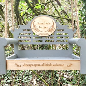 Personalised Bird Feeder Swing. Engraved with any name, family member. Ideal garden, bird lovers gift.