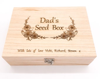 Personalised gardening gift. Garden, allotment and greenhouse seed box 6 or 9 compartments & engraved message. For dad, grandad, grandma