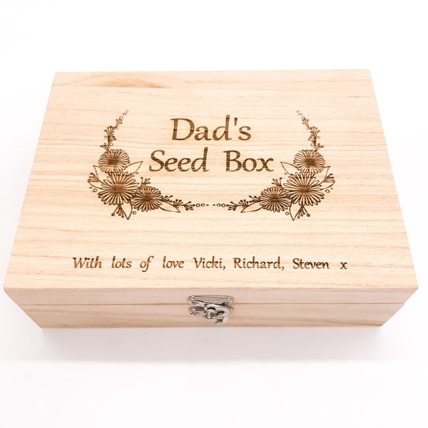 Personalised gardening gift. Garden, allotment and greenhouse seed box 6 or 9 compartments & engraved message. For dad, grandad, grandma