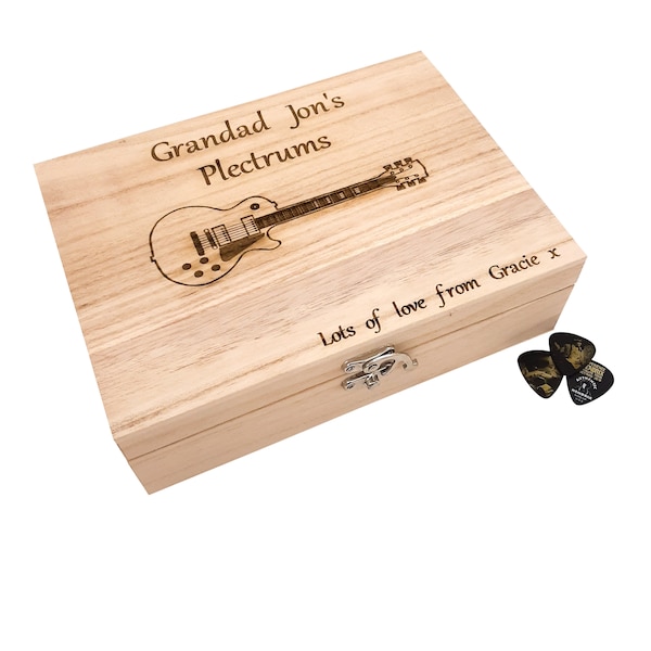 Personalised Plectrum & Guitar picks box with engraved message. Music lover, guitar player. Gift for him, dad, husband, grandad