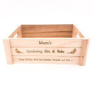 Personalised gardening crate, box. Gift for garden lovers. For garden, allotment, greenhouse to store seeds & tools. Grandma, grandad, mum image 4