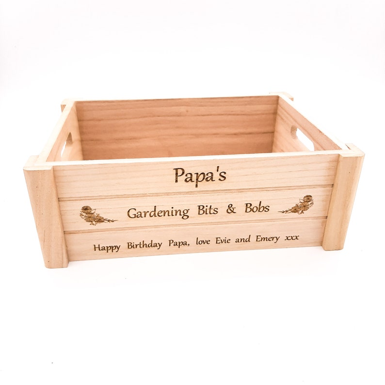 Personalised gardening crate, box. Gift for garden lovers. For garden, allotment, greenhouse to store seeds & tools. Grandma, grandad, mum image 5
