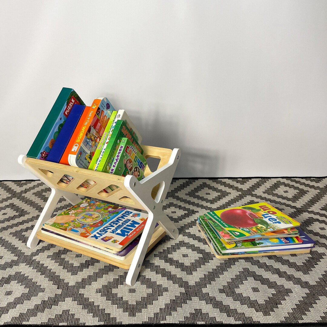 Montessori Inspired Portable Baby Book Shelf Wood Bookshelf for Kids