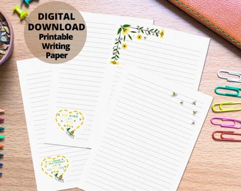 PRINTABLE Letter Writing Stationary A4 Paper, Honey Bees Digital Download Notepaper Paper Stationery Sheets, 6 Bee Kind and Sunflowers Designs Set