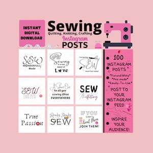 Modelos de postagem de mídia social no Instagram, postagens de feed de conteúdo prontas para usar, download digital, seguidores, engajamento, costura, citações de legendas temáticas