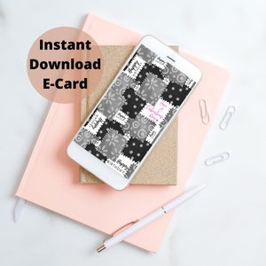 Happy Birthday eCard Paperless Card, Unique Fabric Collage Patchwork Instant Download Ecofriendly Email SMS Text Message Mobile Phone e-Card