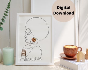 Black Woman Art, African American Printable Art, Black Girl Afro Art Print, Black History Month Gift, Dorm Room Wall Art, INSTANT DOWNLOAD