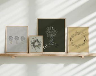 Four Botanical Prints, Seasonal Wall Art (Digital Download)