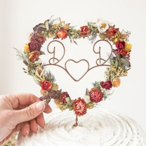 Dried Flowers Initials Heart Cake Topper Personalised Wedding Cake Topper image 4