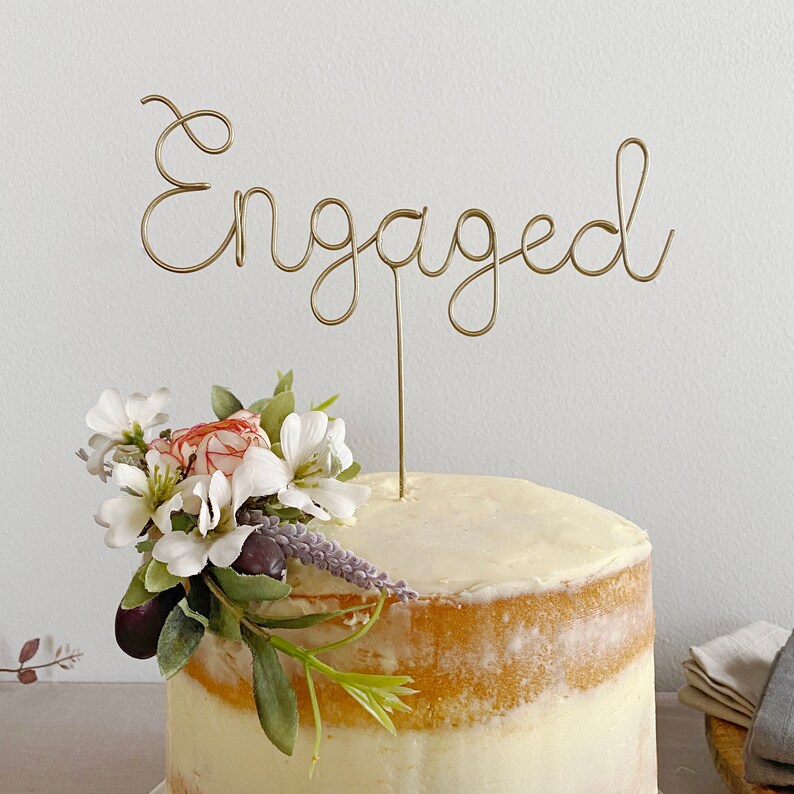Engaged Cake Topper Just Engaged Getting Engaged Engagement Etsy