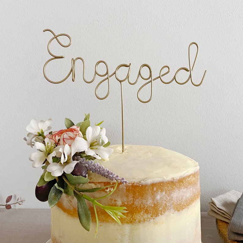 Engaged Cake Topper Just Engaged Getting Engaged Engagement Etsy