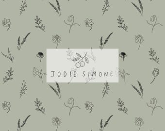 Monochrome Floral Seamless Pattern, Vintage Botanical Line Art Design, Black Outline Flowers Fabric Print, Grey Background