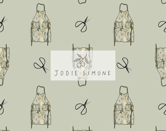 Floral Studio Seamless Pattern, Florist Apron and Scissors Design, Flower Shop Craft Fabric Print, Digital Paper Collection