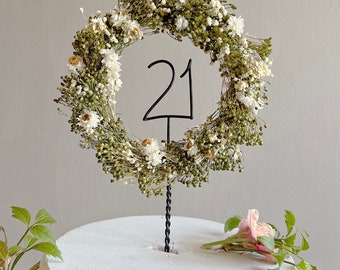 Dried Flower Number Round Birthday Cake Topper