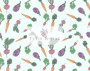 Watercolour Vegetable Seamless Pattern, Carrot Beetroot Aubergine Design (Digital Download)