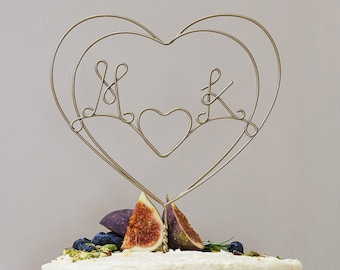 Wedding Heart Initials Cake Topper, Wire Cake Topper