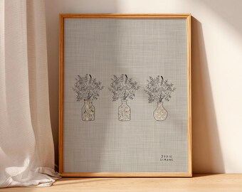 Floral Vase Print Trio, Botanical Line Art, Cottagecore Wall Art (Digital Download)