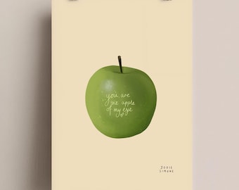 Apple Illustration Print – Botanical Text Wall Art (Digital Download)