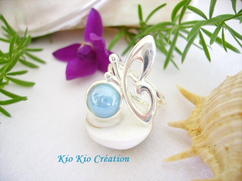 ceramic round cabochon Blue Lagoon glossy open Adjustable ring Butterfly Adjustable ring silver 10 microns women/'s fashion creation jewelry