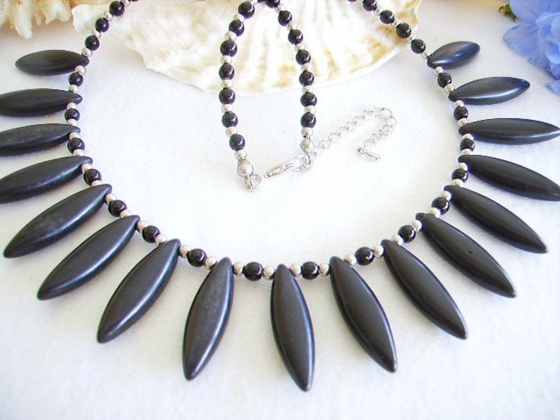 extension Czech glass bead women/'s fashion jewelry opaque black silver Pearl drop stone ball stainless steel Crew neck howlite