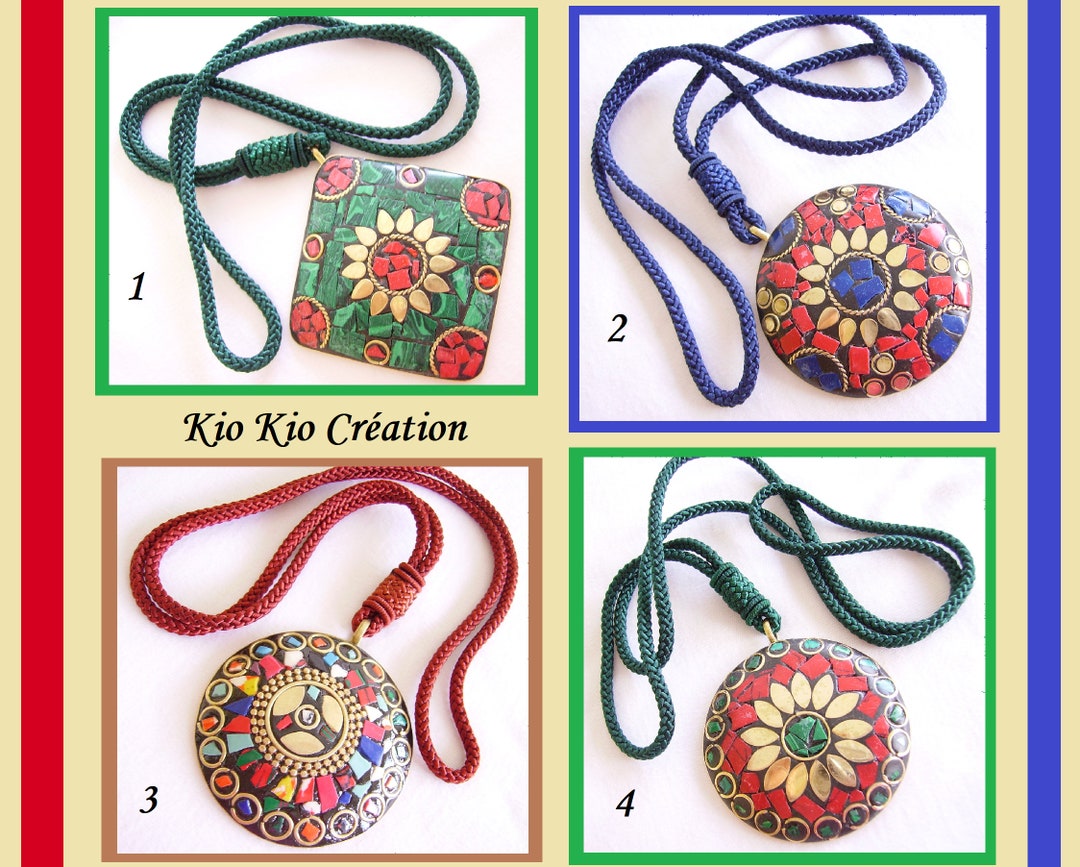 Choice Ethnic Necklace Nepalese Artisanal Mosaic Pendant Etsy