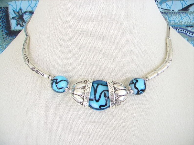 Choker original Tibetan silver turquoise ethnic women/'s fashion jewelry Glass Lampwork Pearl necklace black Cup