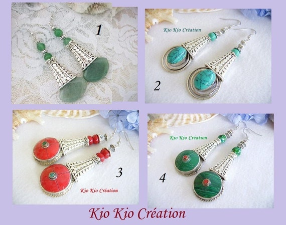 Vintage Boho Tibétaine Argent 925 Turquoise Dangle Crochet Boucles D/'oreilles Femmes Bijoux