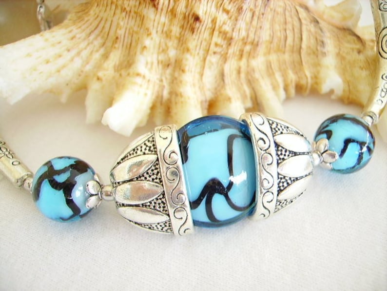 Choker original Tibetan silver turquoise ethnic women/'s fashion jewelry Glass Lampwork Pearl necklace black Cup