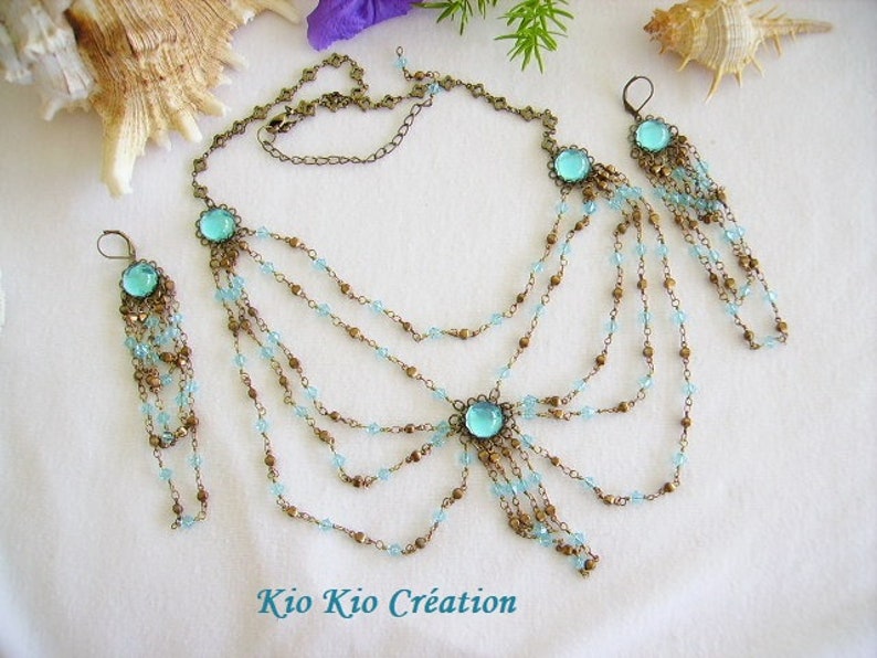 creation Pearl Crystal earrings blue turquoise cabochon brass resin cross pendants women/'s fashion jewelry Finery necklace