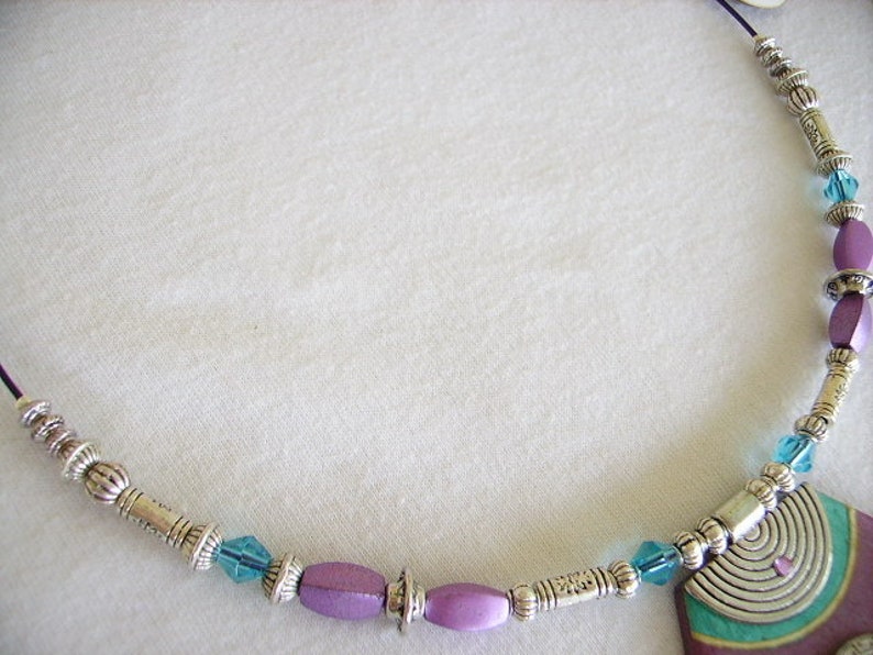purple wood Choker necklace hexagonal pendant ethnic beads clasp screw silver print turquoise women/'s fashion jewelry
