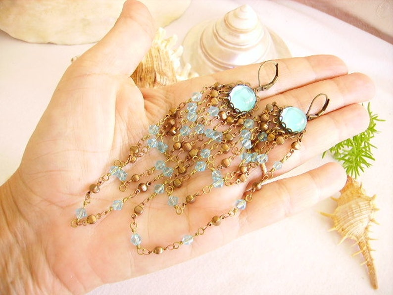 creation Pearl Crystal earrings blue turquoise cabochon brass resin cross pendants women/'s fashion jewelry Finery necklace