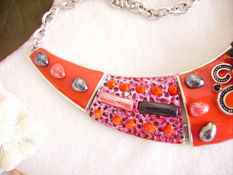 boho necklace extension Rhinestones Ethnic resin cabochon silver chain ceramic red bib necklace women/'s fashion jewelry enamel