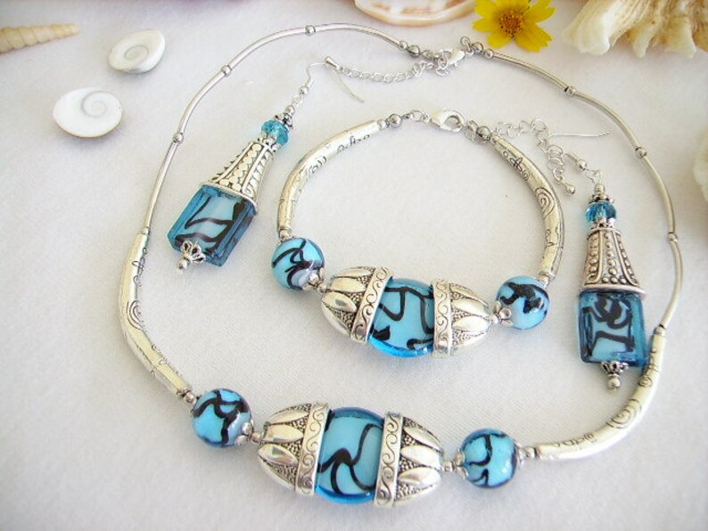 Choker original Tibetan silver turquoise ethnic women/'s fashion jewelry Glass Lampwork Pearl necklace black Cup