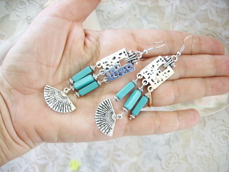 Fashion Womens Natural Turquoise tibet silver hook earrings dangle Earrings