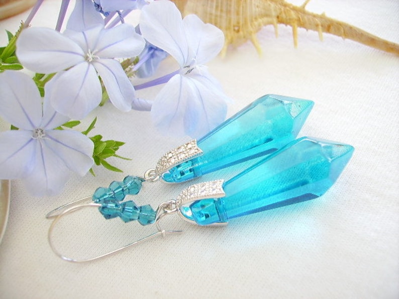 women/'s fashion jewelry stud earring hooks Blue turquoise earrings bead dagger bead faceted bicones silver tied with cubic zirconia